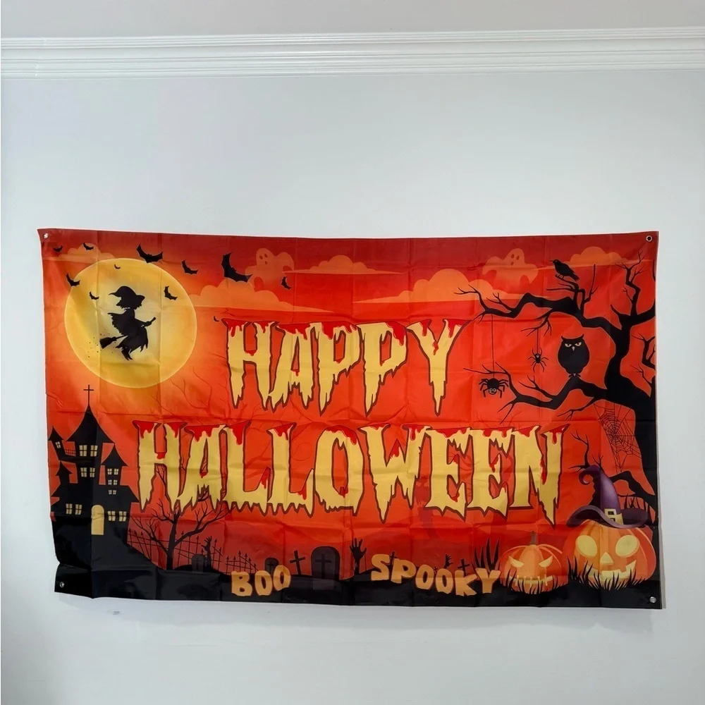 Halloween Wall Banner - Spooky Orange and Black Decor